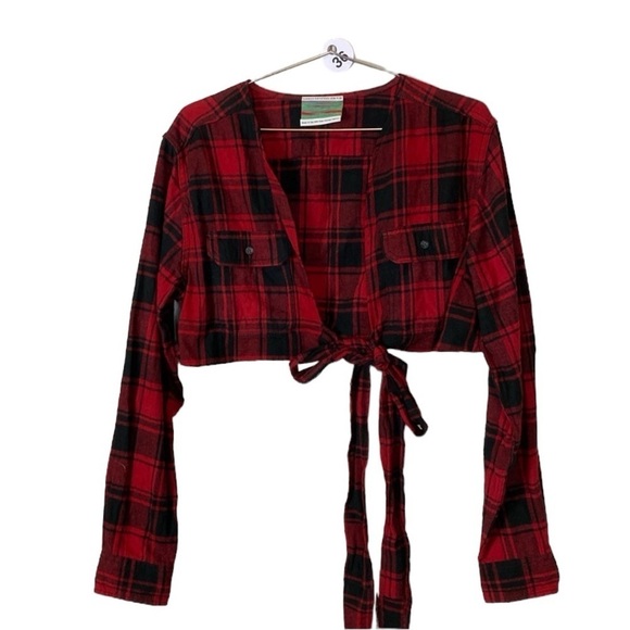 Urban Renewal Red and Black Plaid Crop Top - Picture 1 of 5